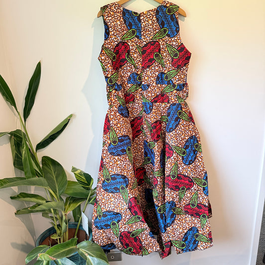 KA&KA Red & Blue African Print High-Low Dress - Size XXL