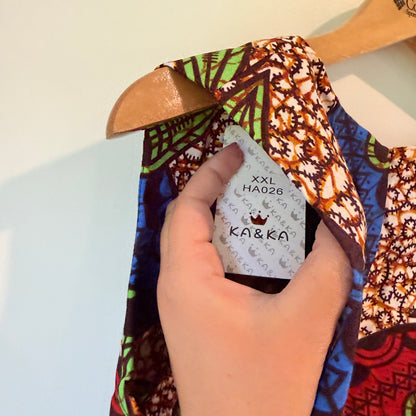 KA&KA Red & Blue African Print High-Low Dress - Size XXL