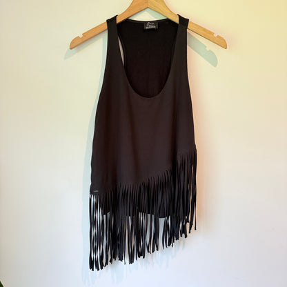 Zara Trafaluc Size M Black Fringed Tank Top