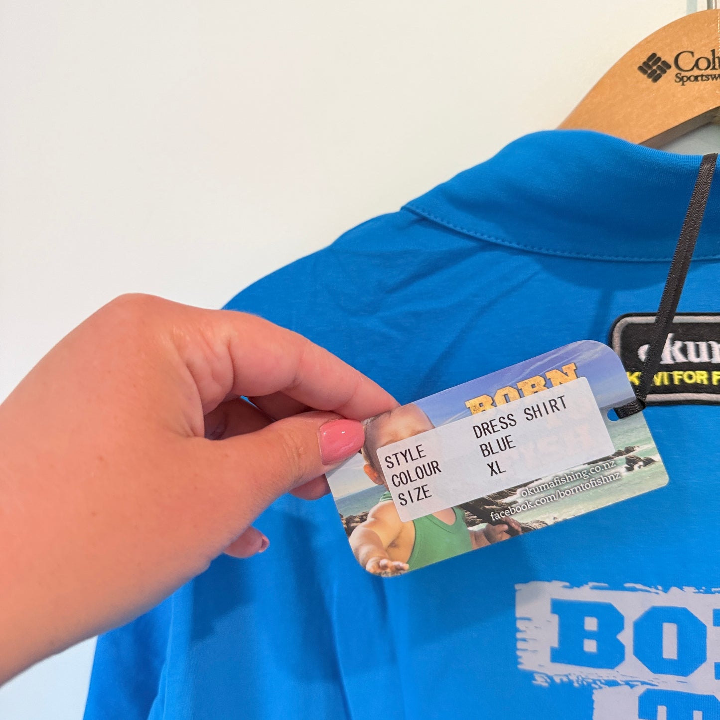 Okuma 'Born To Fish' Blue Polo Shirt - Size XL