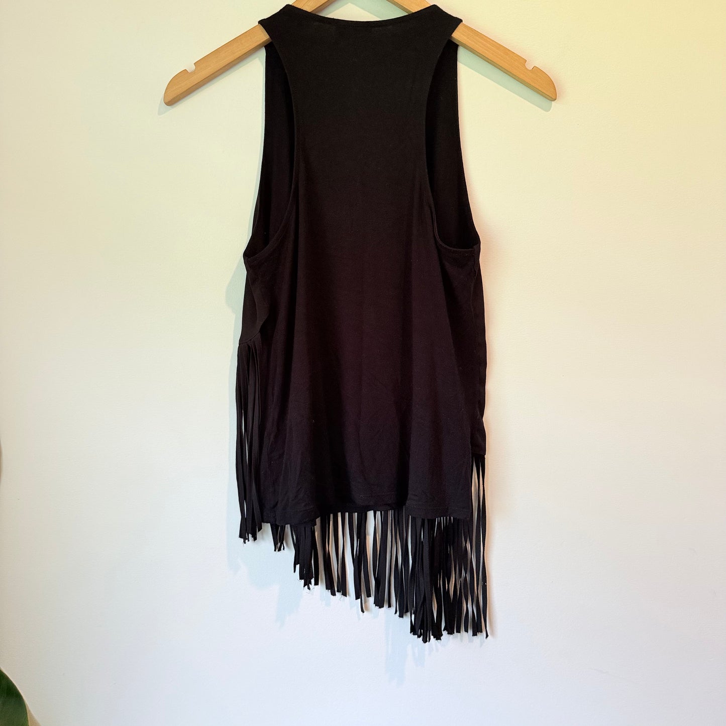 Zara Trafaluc Size M Black Fringed Tank Top