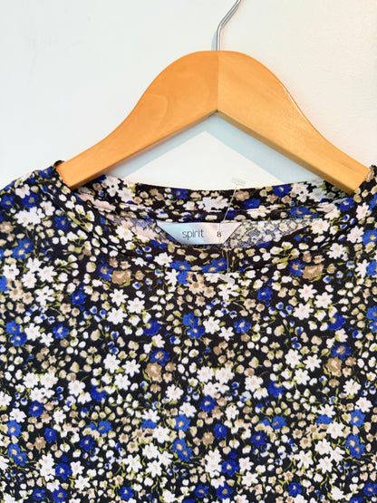 Spirit Floral Long Sleeve Dress Blue White - Size 8