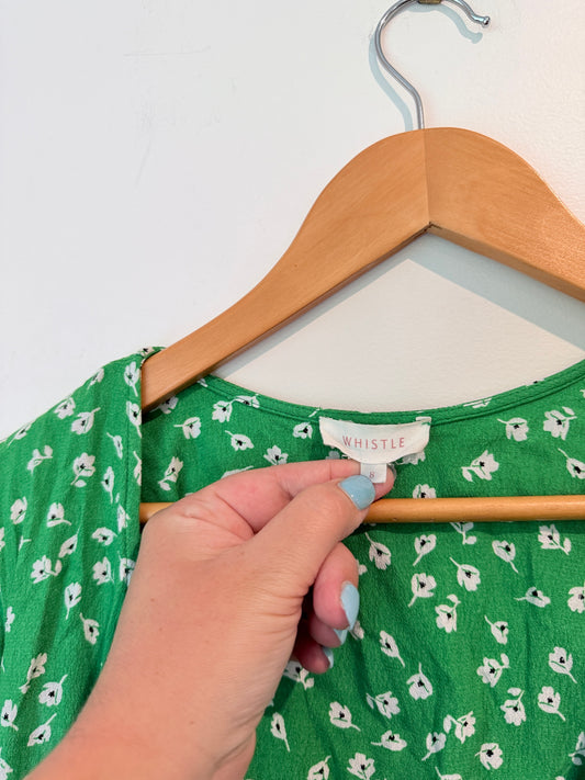 Whistle Floral Wrap Dress Green White - Size 8