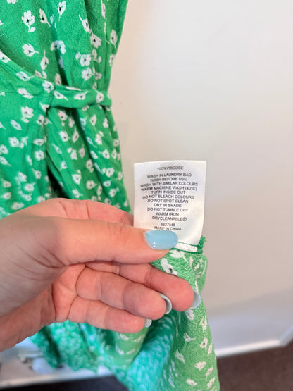 Whistle Floral Wrap Dress Green White - Size 8