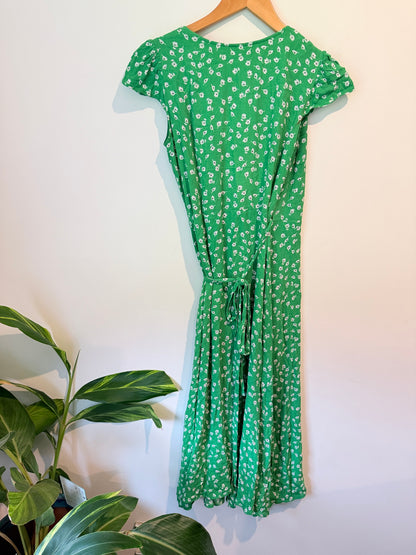 Whistle Floral Wrap Dress Green White - Size 8