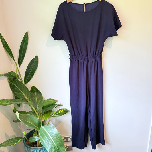 Shein Size M Navy Blue Short-Sleeve Wide-Leg Jumpsuit
