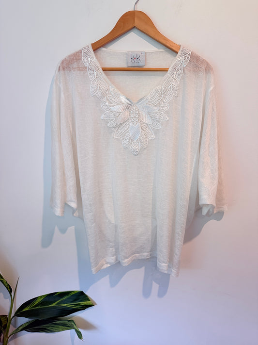 K&K Lace Detail Sheer Top White - Size L