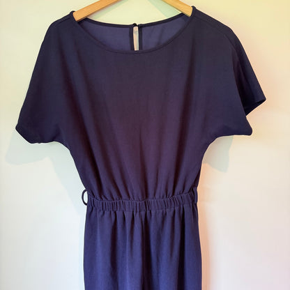 Shein Size M Navy Blue Short-Sleeve Wide-Leg Jumpsuit
