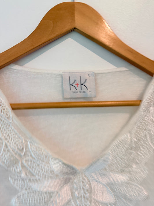 K&K Lace Detail Sheer Top White - Size L