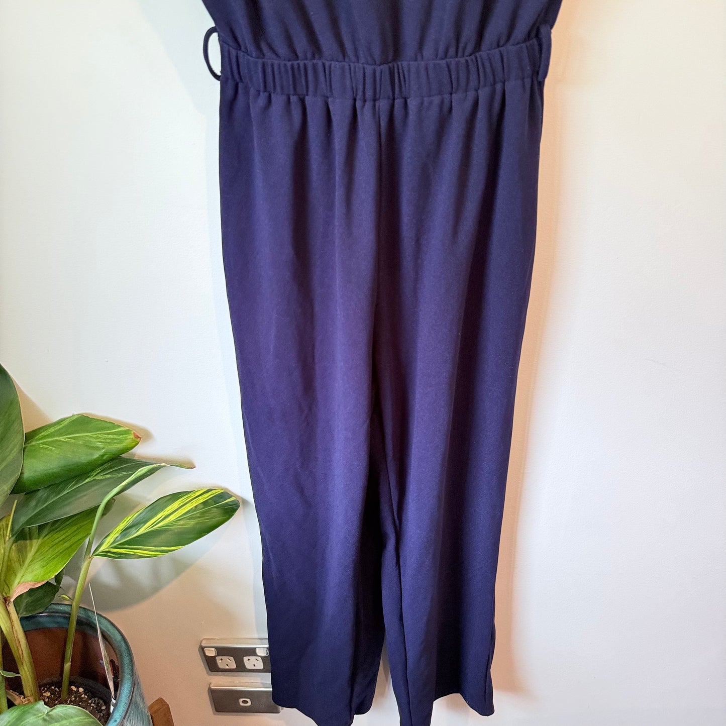 Shein Size M Navy Blue Short-Sleeve Wide-Leg Jumpsuit