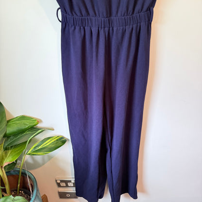 Shein Size M Navy Blue Short-Sleeve Wide-Leg Jumpsuit