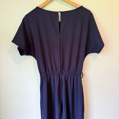 Shein Size M Navy Blue Short-Sleeve Wide-Leg Jumpsuit