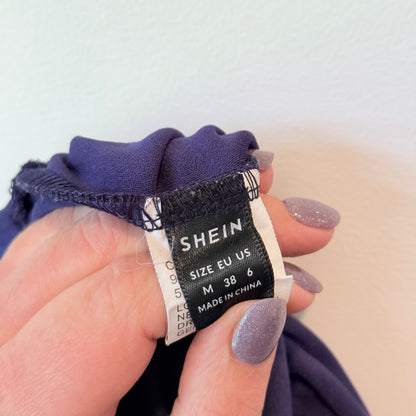 Shein Size M Navy Blue Short-Sleeve Wide-Leg Jumpsuit