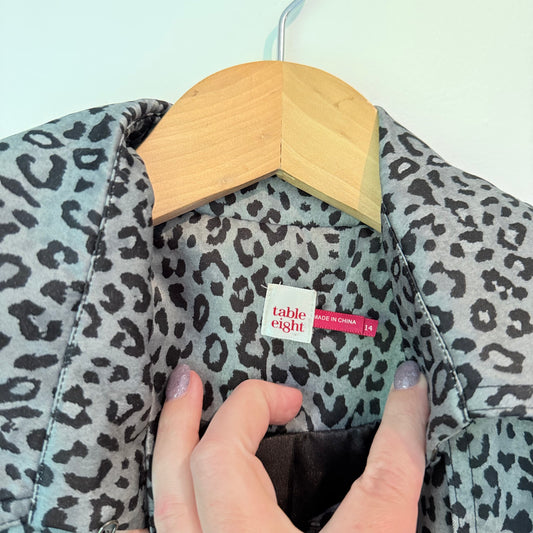 Table Eight Leopard Print Trench Coat Grey Black Belted Rain Jacket Size 14