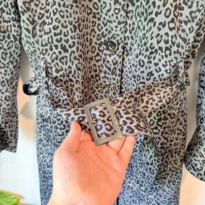 Table Eight Leopard Print Trench Coat Grey Black Belted Rain Jacket Size 14