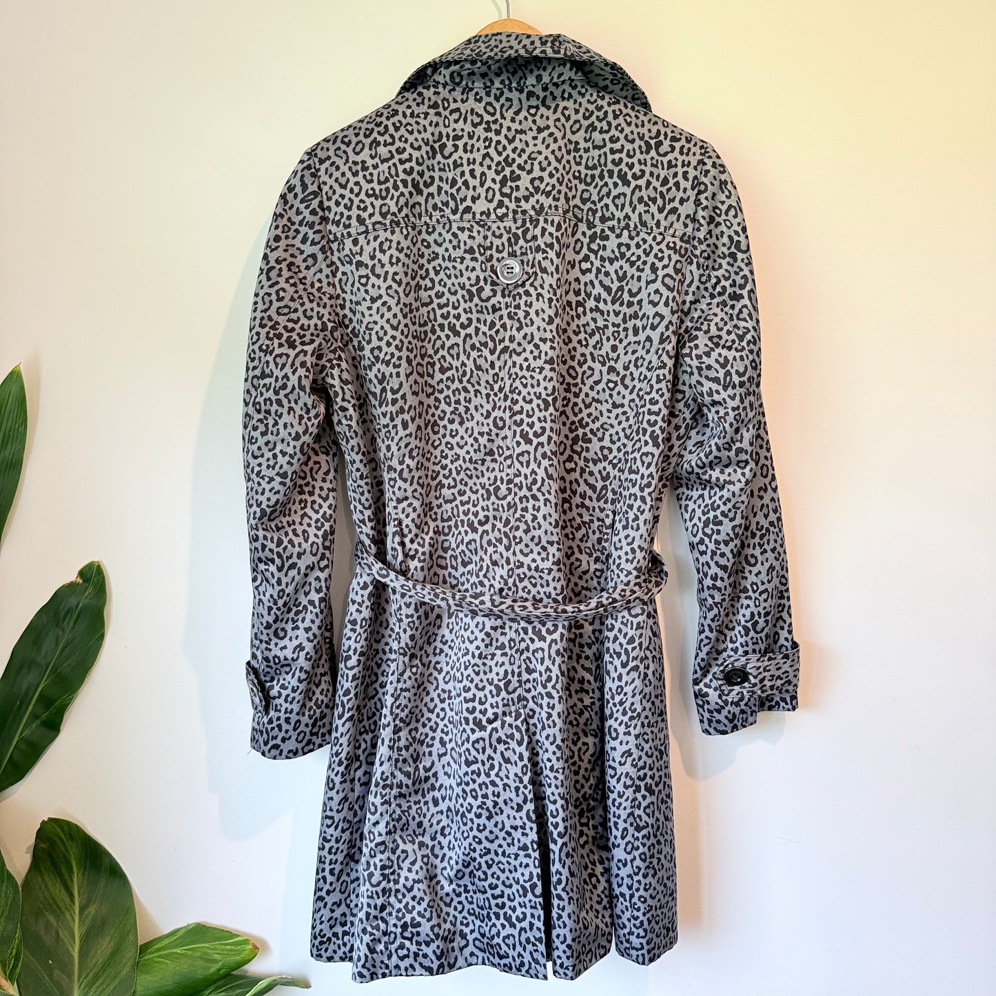 Table Eight Leopard Print Trench Coat Grey Black Belted Rain Jacket Size 14