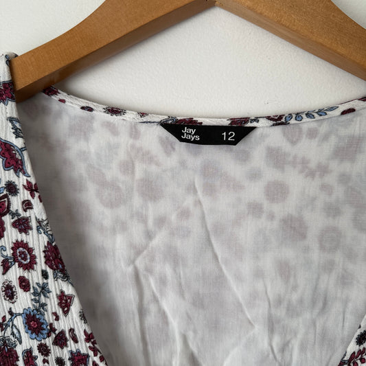 Jay Jays Size 12 White Ditsy Floral Print Mini Dress