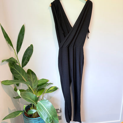 Lollys Laundry Black Plunge V-Neck Jumpsuit Size M