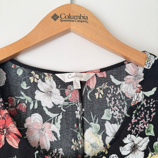 Capture Size 10 Black Floral Print Short-Sleeve Dress