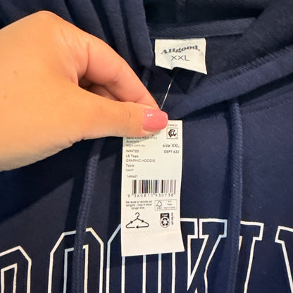 Allgood Men's Brooklyn 1992 Graphic Hoodie Navy Blue Size XXL