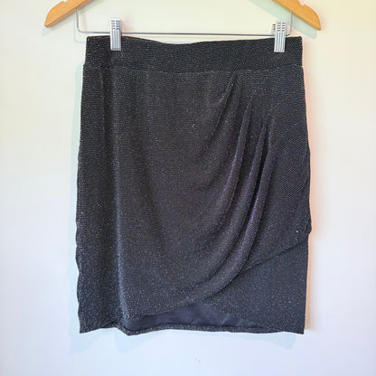 BREAL Black Silver Glitter Wrap Mini Skirt - 72cm Waist