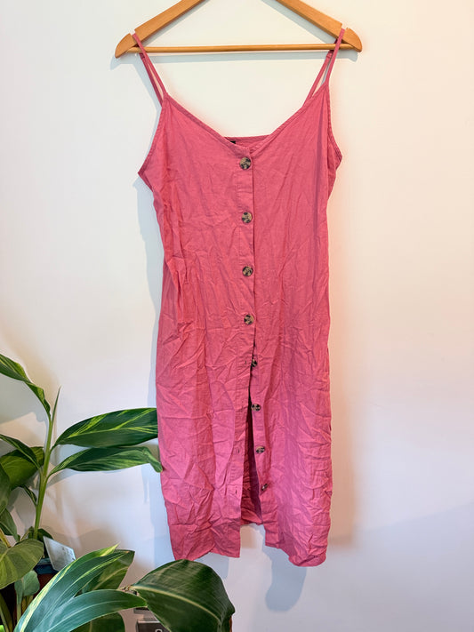H & H Size 10 Button-Front Linen-Blend Dress