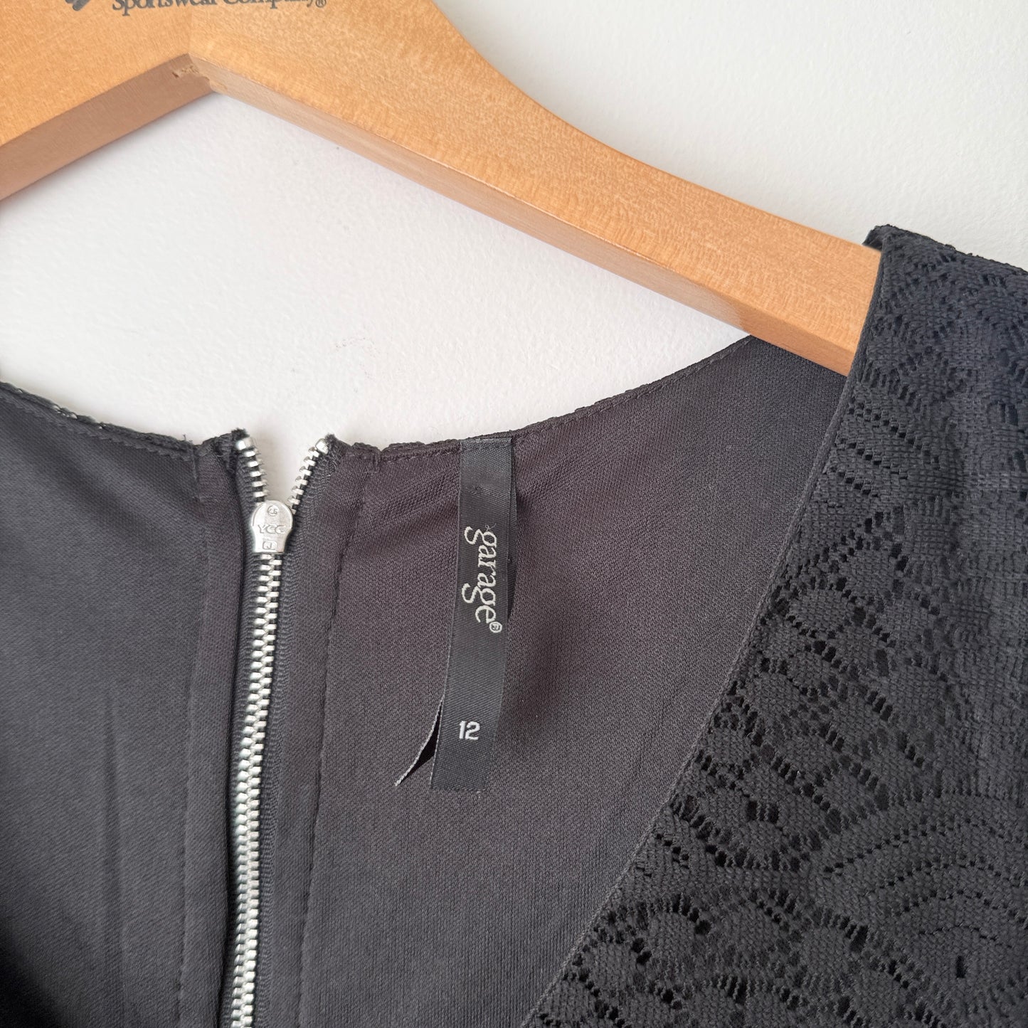 Garage Size 12 Black Sleeveless Lace Fit-and-Flare Mini Dress