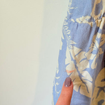 Real Woman Size XL Light Blue & White Floral Linen Blend Print Romper