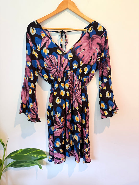 Evolve Designs (NZ) Size U/Arm to U/Arm 53cm Waist 62cm Floral Midi Dress