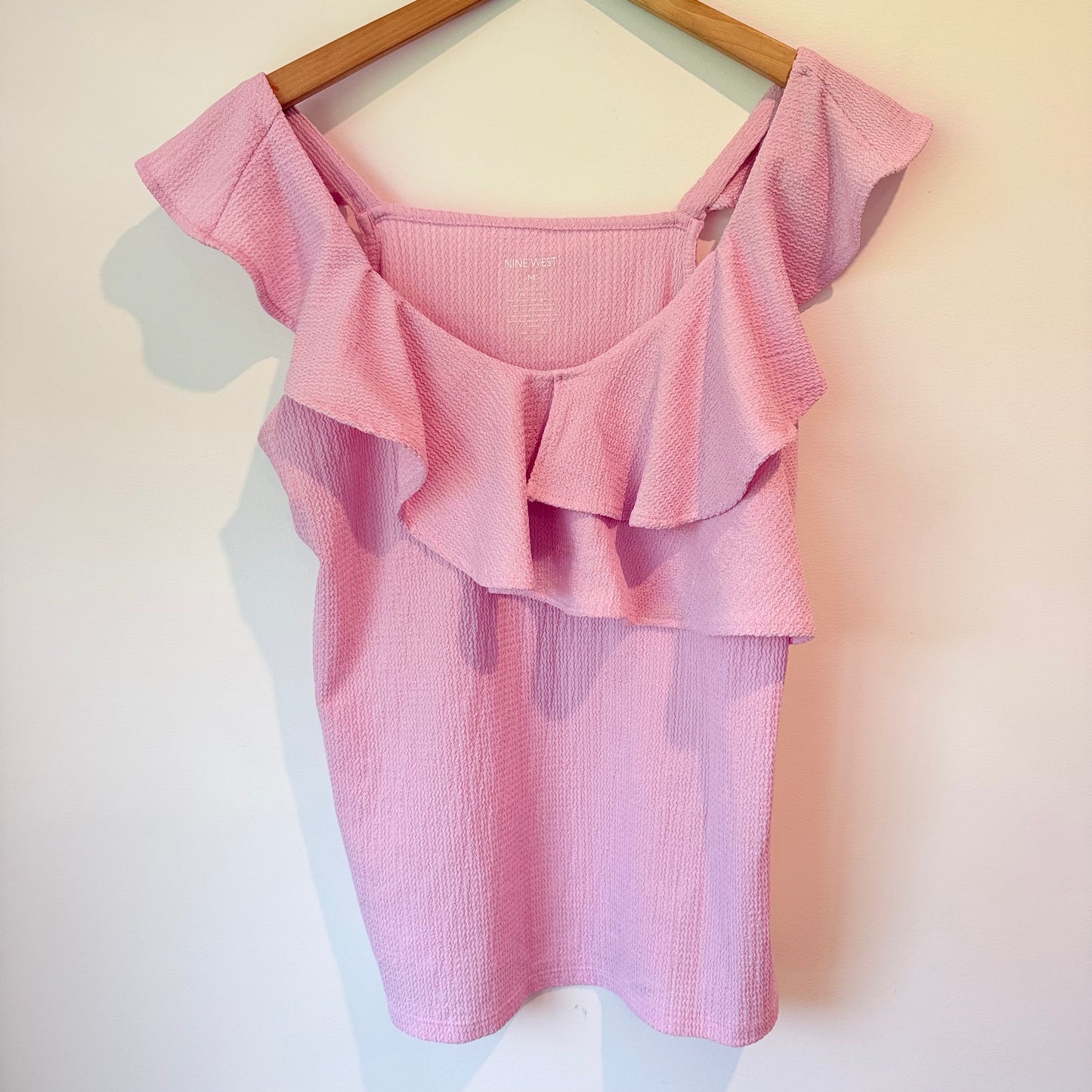 Nine West Pink Ruffled Off-Shoulder Top Size M