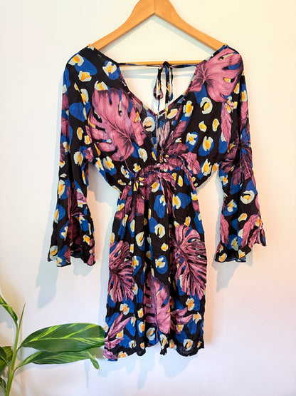 Evolve Designs (NZ) Size U/Arm to U/Arm 53cm Waist 62cm Floral Midi Dress