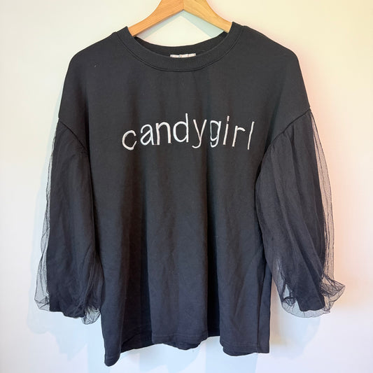 Mierhu Black Sweatshirt with Netted Sleeves - 54cm U/Arm