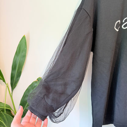 Mierhu Black Sweatshirt with Netted Sleeves - 54cm U/Arm