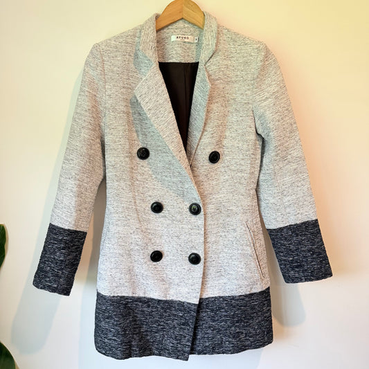 Ayuko Size M Grey & Black Color Block Double-Breasted Coat