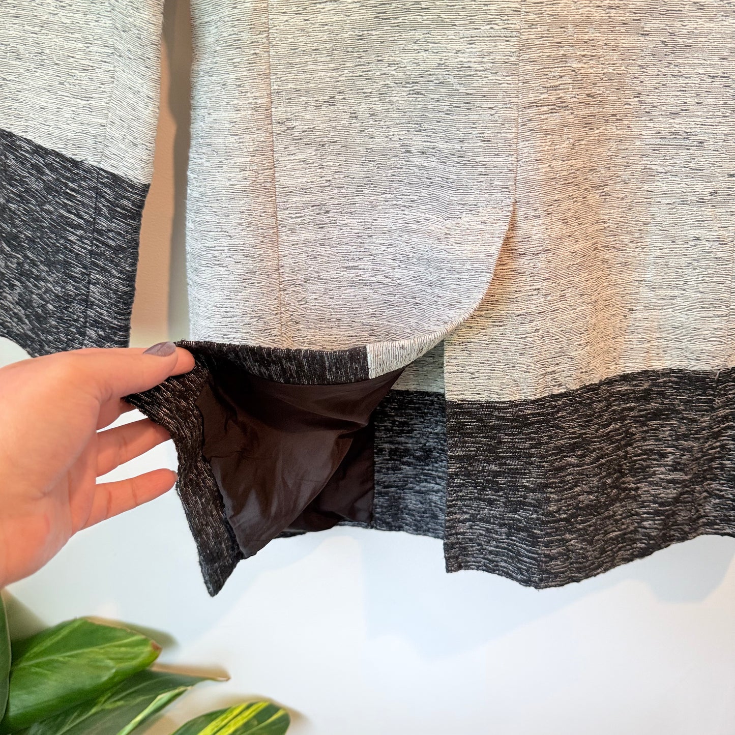 Ayuko Size M Grey & Black Color Block Double-Breasted Coat