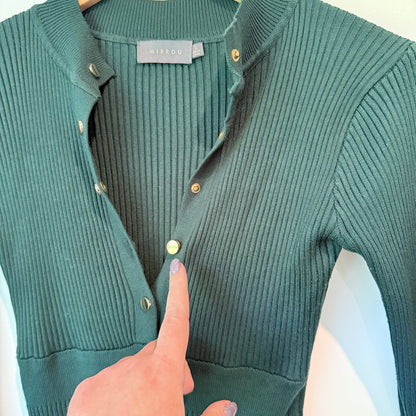 Mirrou Size L Black Ribbed Long-Sleeve Henley Midi Dress