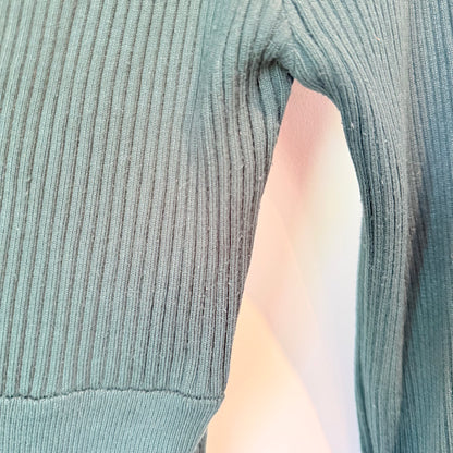 Mirrou Size L Black Ribbed Long-Sleeve Henley Midi Dress