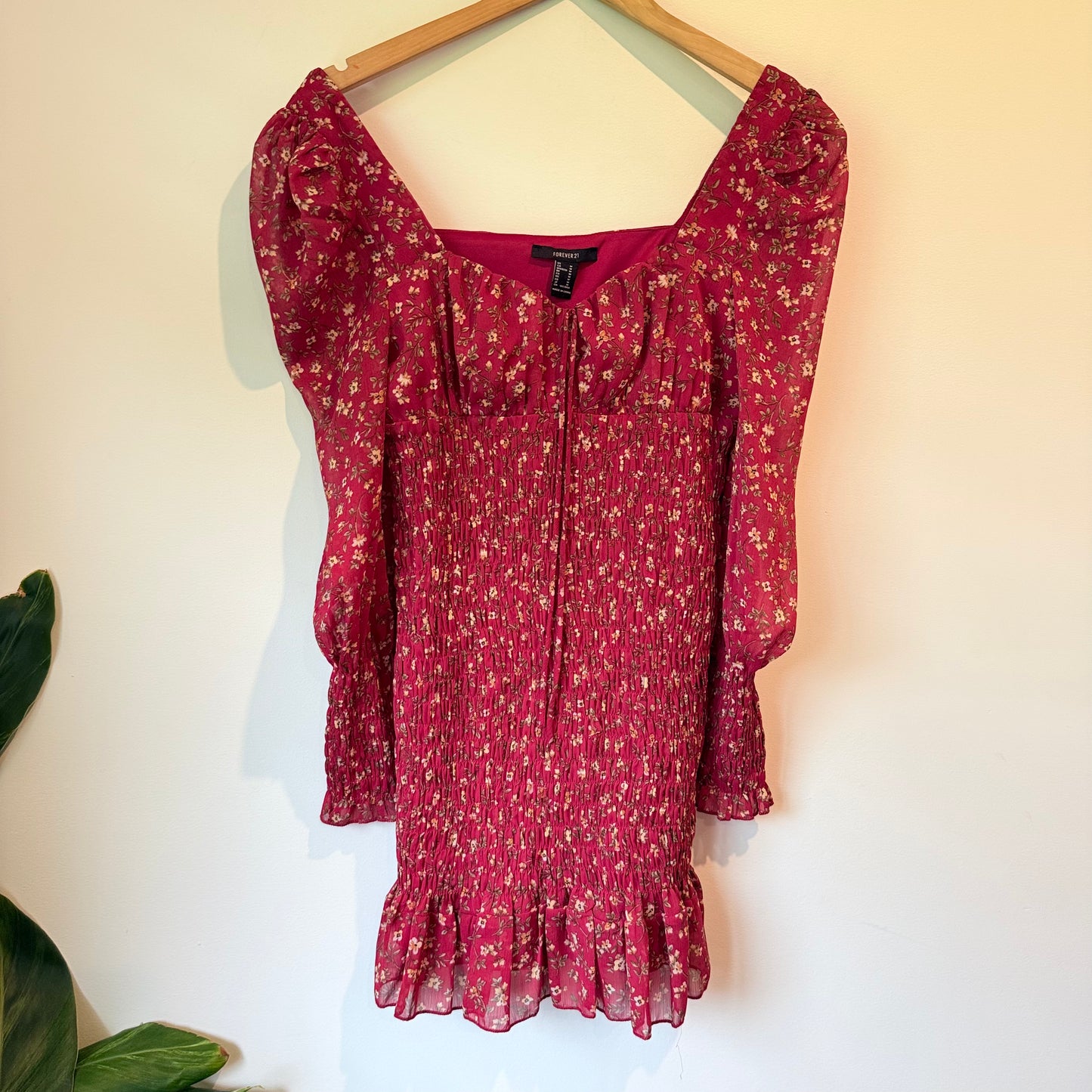 Forever 21 Size M Floral Off-Shoulder Smocked Mini Dress