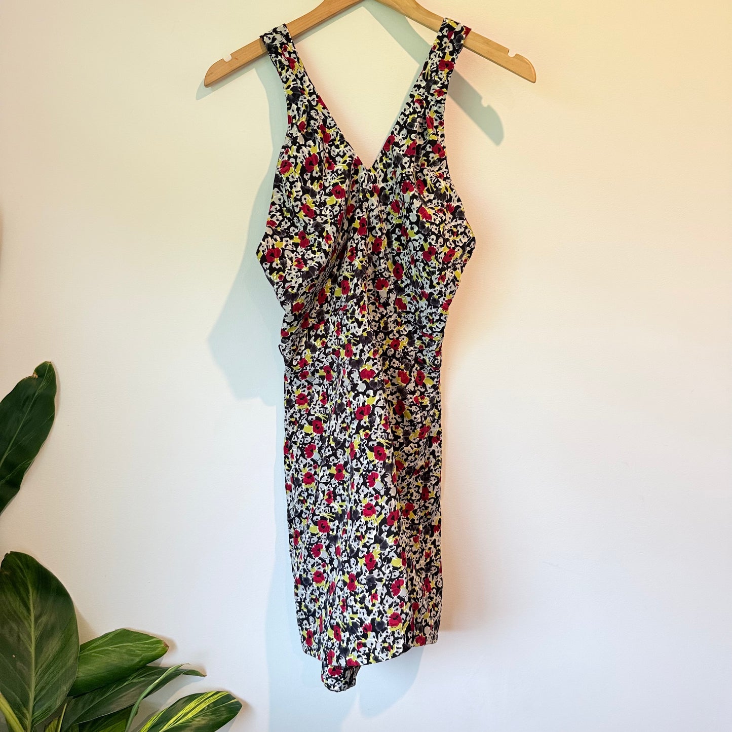 Karen Walker Size 10 Floral Deep V-Neck Mini Dress