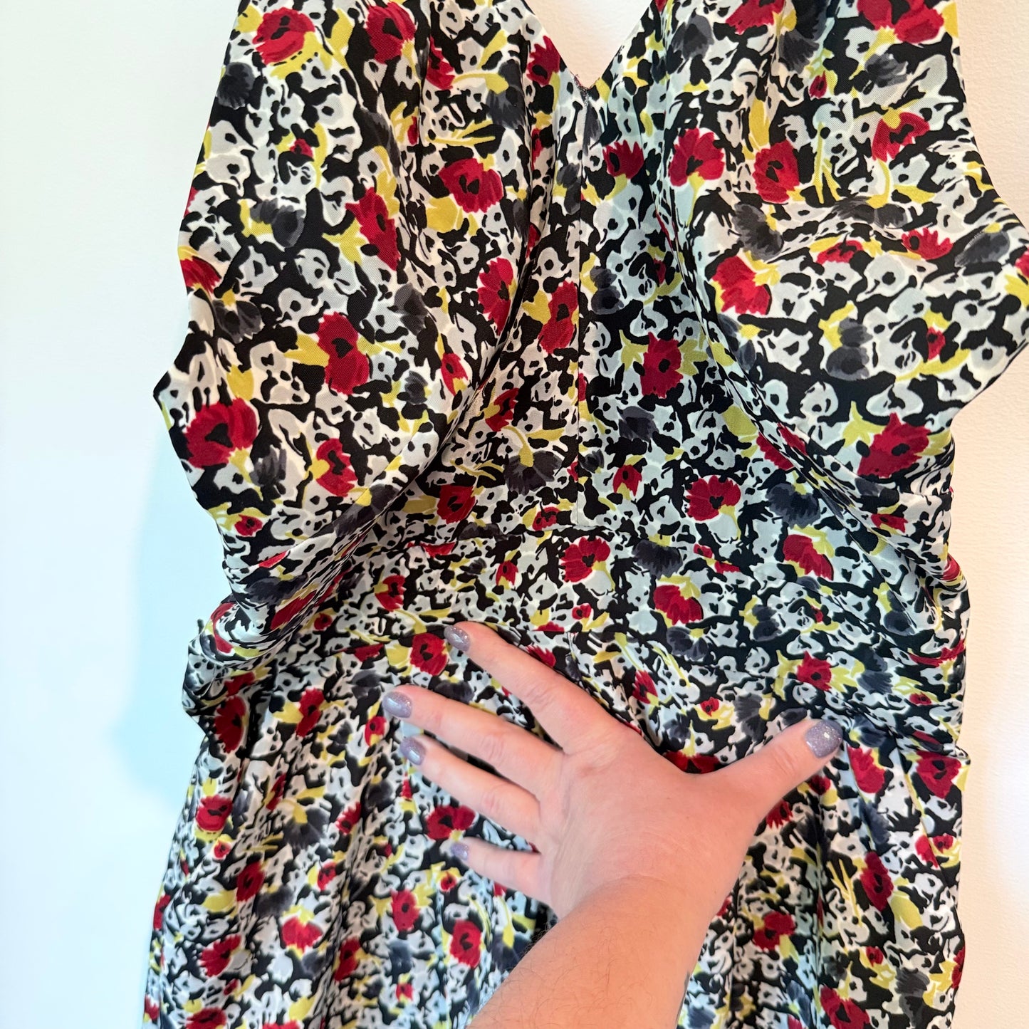 Karen Walker Size 10 Floral Deep V-Neck Mini Dress