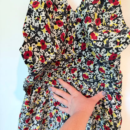Karen Walker Size 10 Floral Deep V-Neck Mini Dress