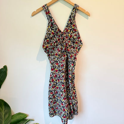 Karen Walker Size 10 Floral Deep V-Neck Mini Dress