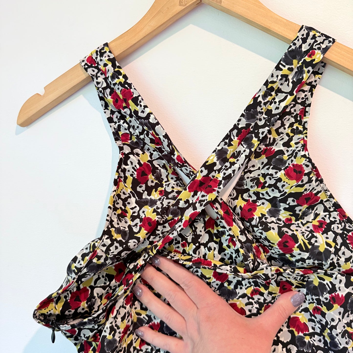 Karen Walker Size 10 Floral Deep V-Neck Mini Dress