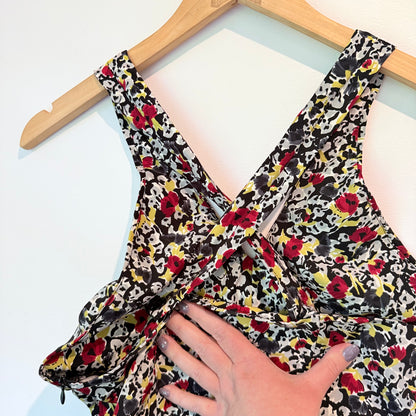 Karen Walker Size 10 Floral Deep V-Neck Mini Dress