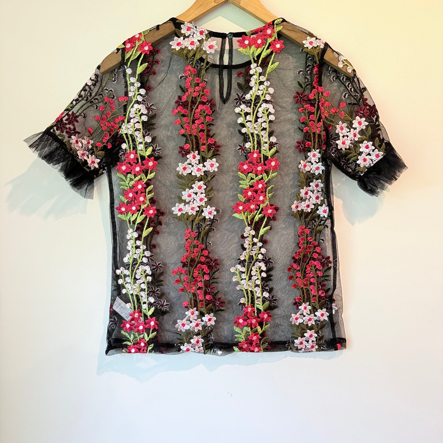 F&F Size 2 Black Sheer Floral Embroidered Blouse