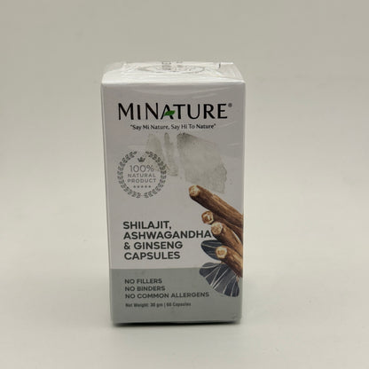MiNature Shilajit, Ashwagandha & Ginseng Capsules – 60 Capsules