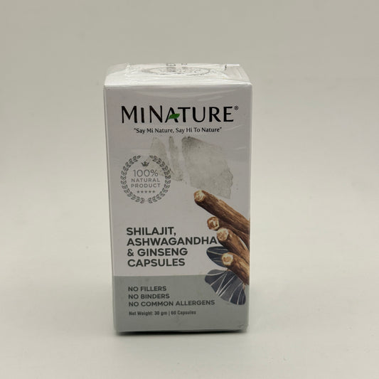 MiNature Shilajit, Ashwagandha & Ginseng Capsules – 60 Capsules