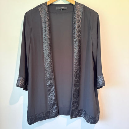 Harlow Size 8 Black Open-Front Cardigan with Sequin Trim