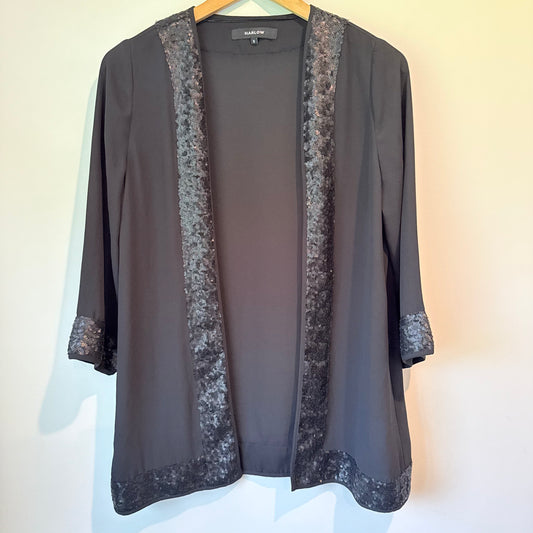 Harlow Size 8 Black Open-Front Cardigan with Sequin Trim