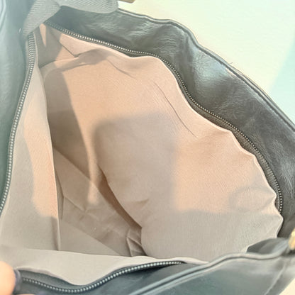 Black Faux Leather Shoulder Bag with Pattern Strap